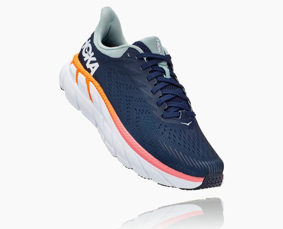 Hoka One One Clifton 7 - Women Running Shoes - Navy/White,Australia YCA-125439